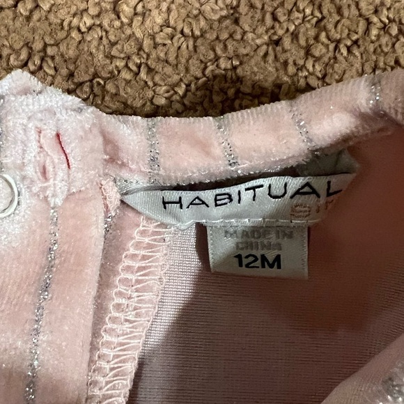 Habitual Girl 12 Month Pink Faux Suede Dress with Silver Sparkle Stripes - Picture 3 of 5